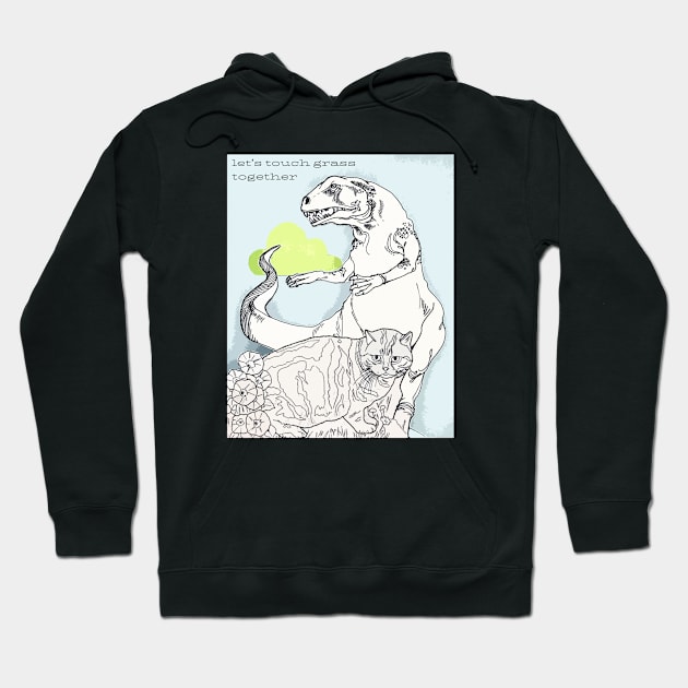 Dinosaur Cat Color Your Own Shirt Coloring Book Collage Touch Grass Y2K Design Hoodie by TriangleWorship